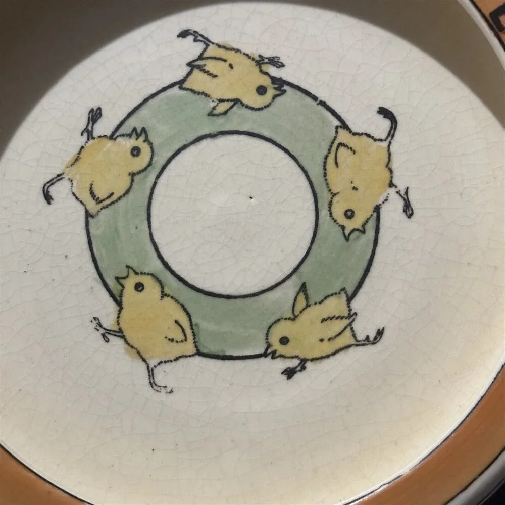 Roseville Pottery Baby's Plate Creamware Ducks Chicks Circa 1920 Rolled Edge